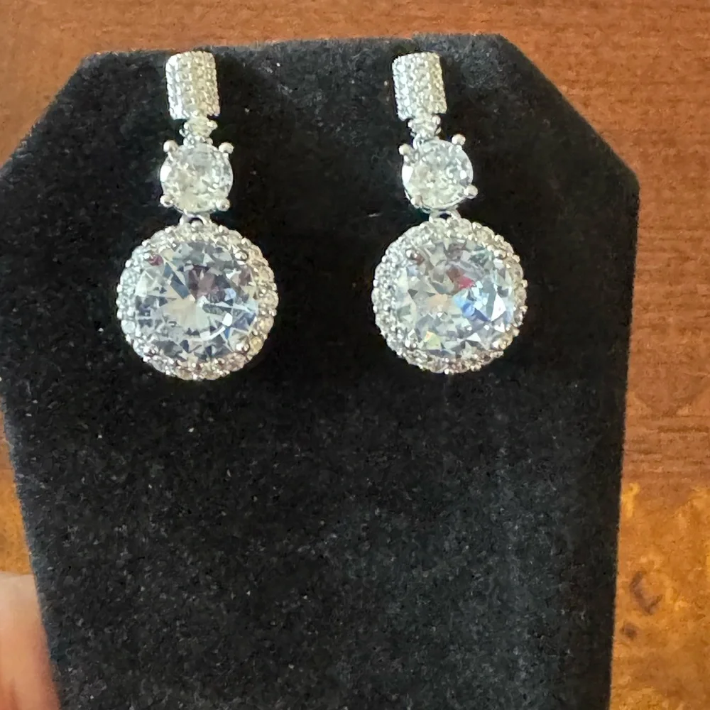 6 Ct T.W. Round Simulated Diamond Halo Drop Dangle, Beautiful, Bridal Earrings - Picture 8 of 10